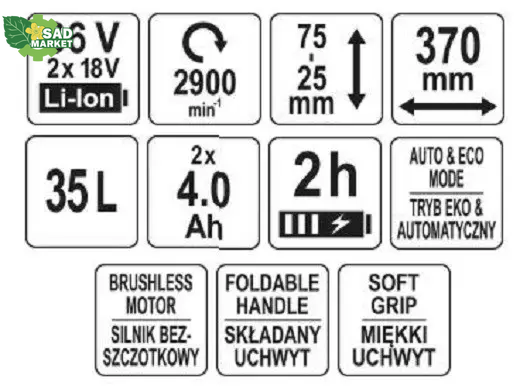 Газонокосилка аккумуляторная YATO YT-85222 SET YT-85222 фото