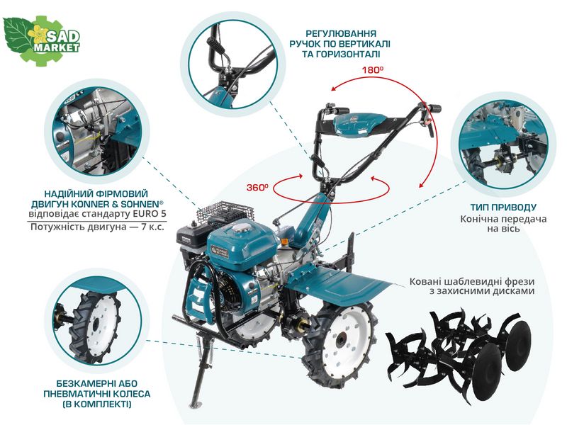 Мотоблок бензиновый Konner&Sohnen KS 7HP-1050G KS 7HP-1050G фото