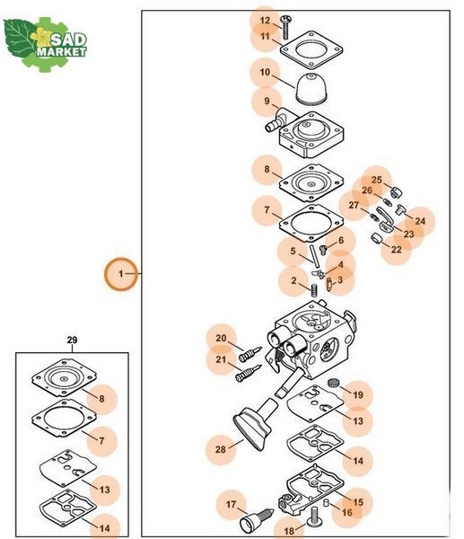 Карбюратор воздуходуйки STIHL BR 200 42411200625 фото