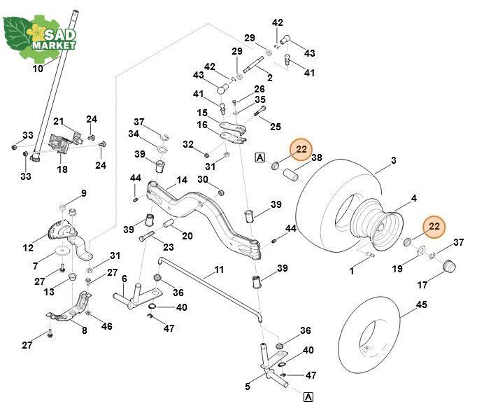 Втулка переднего колеса садового трактора STIHL/VIKING 61707642700 фото
