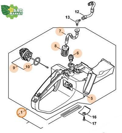 Корпус паливного бака STIHL MS 362 11403500825 фото