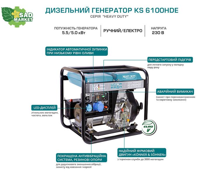 Генератор дизельний Konner&Sohnen KS 6100HDE KS 6100HDE фото