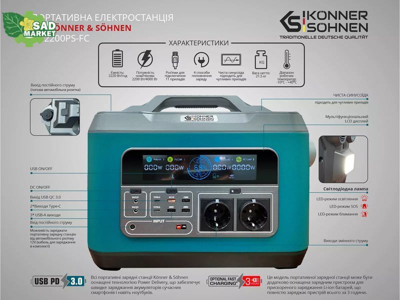 Портативна зарядна станція Konner&Sohnen KS 2200PS-FC KS 2200PS-FC фото