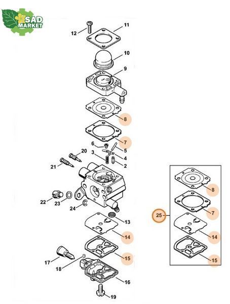 Мембраны карбюратора STIHL BG 50. HS 45 42290071700 фото