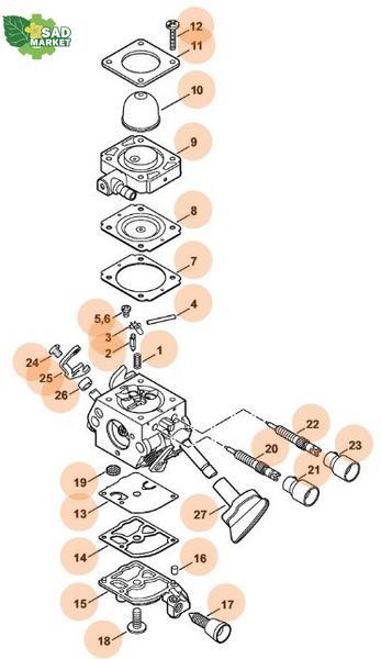 Карбюратор воздуходуйки STIHL BG 56 42411200608 фото