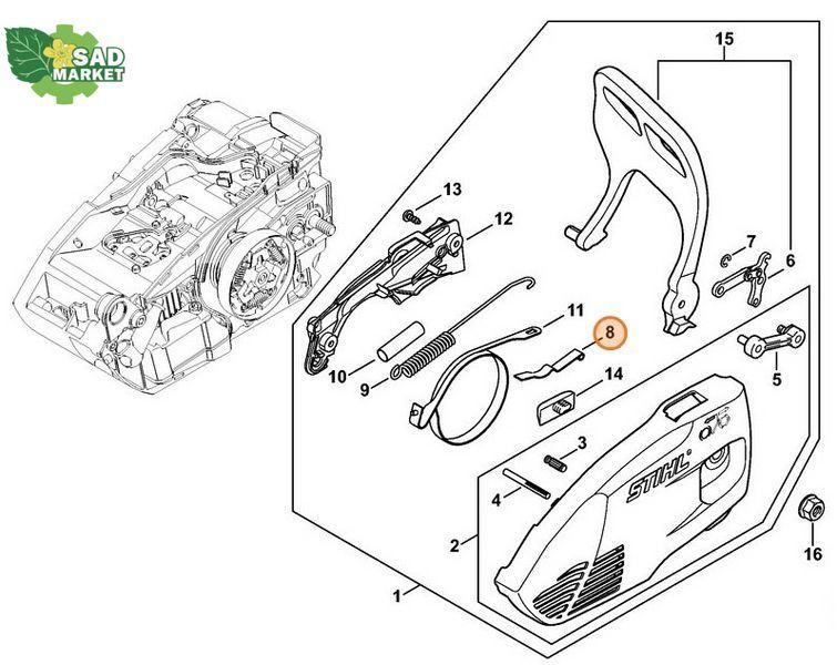 Плоская пружина бензопила STIHL MS 192, 193, 194, 200, 201 11291627800 фото