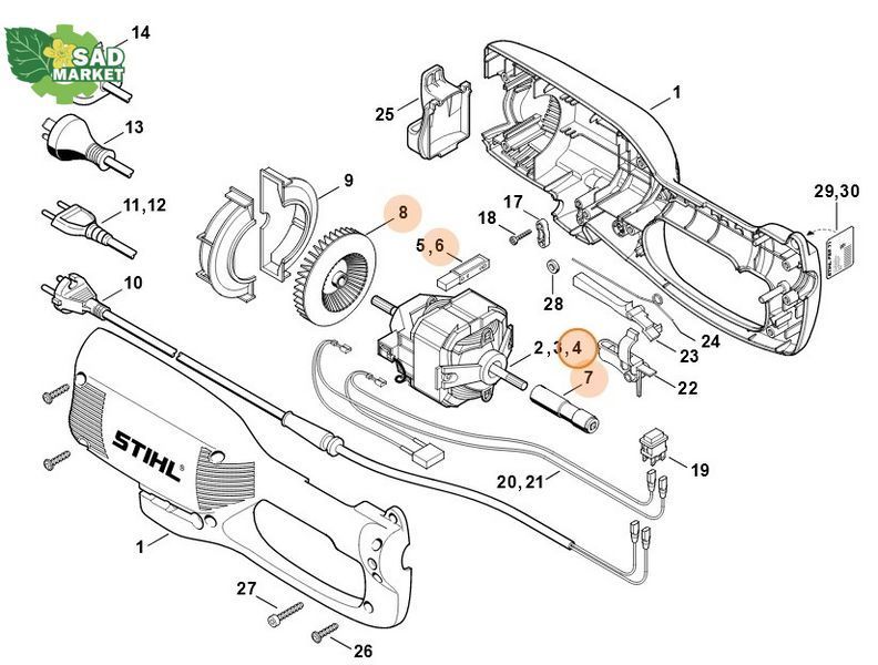 Электродвигатель в сборе к Stihl FSE 60, TE 600 64406000200 фото