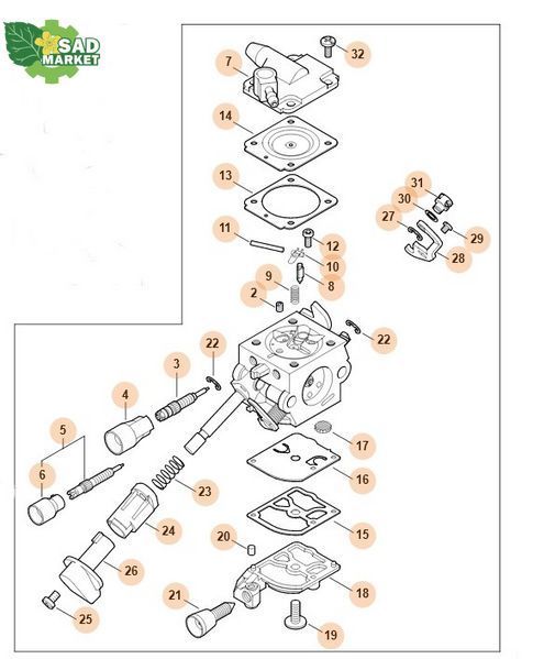 Карбюратор в зборі для повітродувок та обприскувача STIHL SR 430 C1Q-S209 42441200611 фото