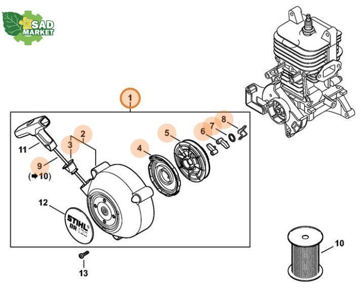 Стартер в сборе воздуходувки STIHL BR 350 42441900305 фото