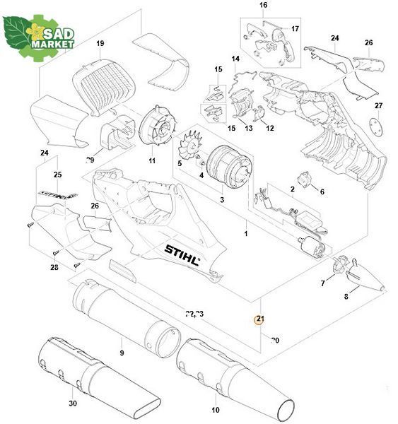 Корпус рукоятки STIHL BGA 86 BA027901000 фото