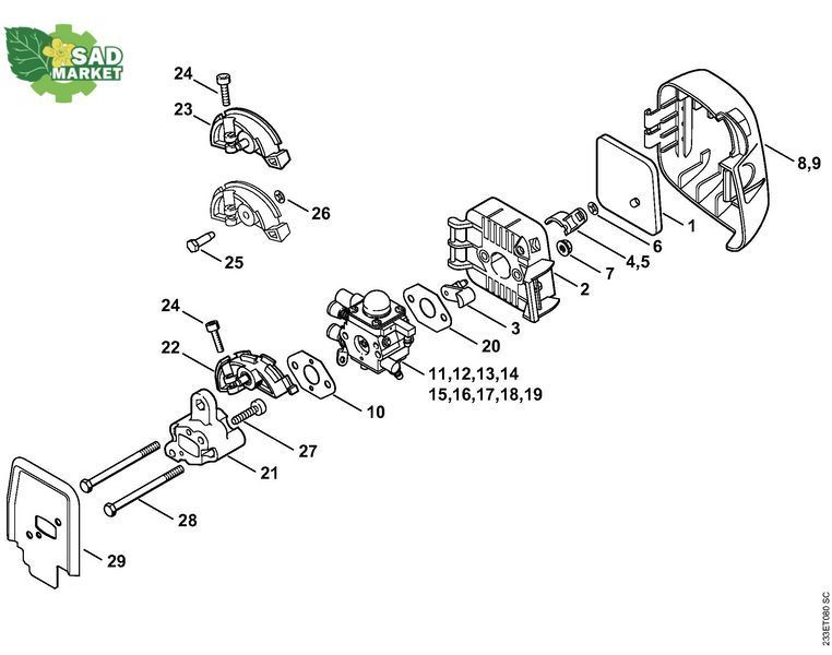 Адаптер карбюратора мотокосы STIHL FS 38, FS 45, FS 55 41401211605 фото