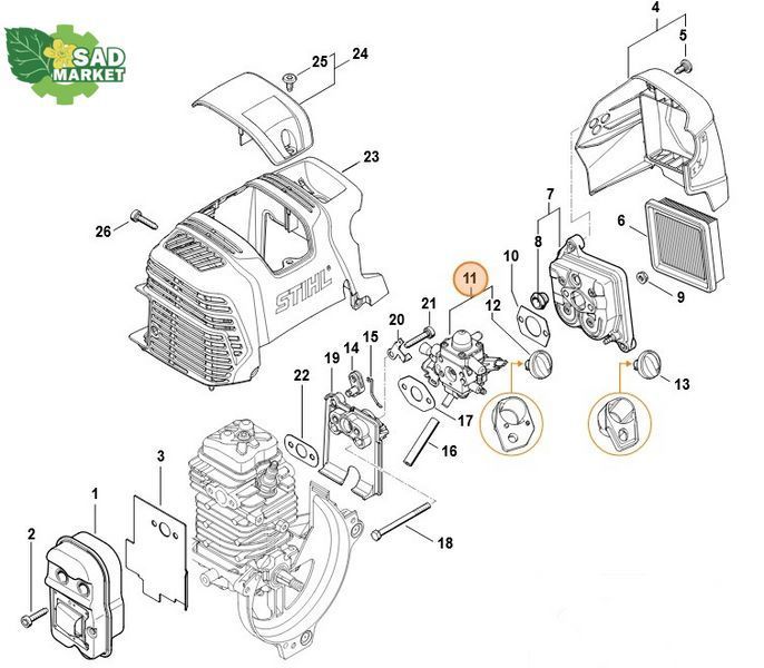 Карбюратор висоторіза STIHL HT 131&ndash;HT 135 4180/19 41801200619 фото