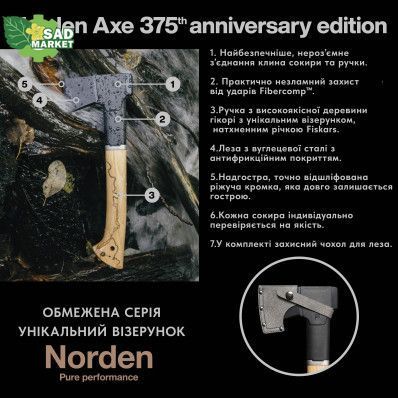 Топор Fiskars Norden 375, юбилейное издание (1075438) 1075438 фото