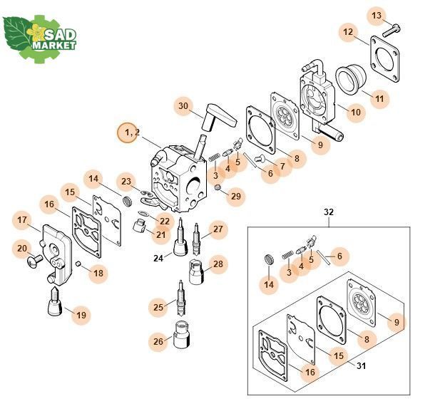Карбюратор для бензоножиць STIHL HS 81/86 (Zama C1Q-S198B) 42371200611 фото