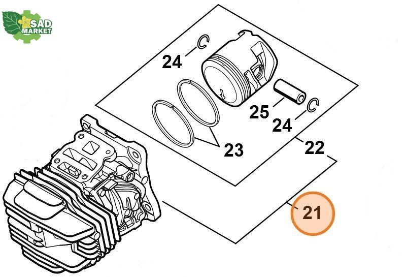 Цилиндр D40 в сборе бензопилы STIHL MS 210 11450201202 фото