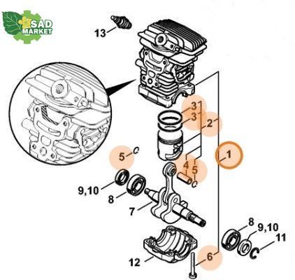 Цилиндр D38 в сборе бензопилы STIHL MS 181 11390201203 фото