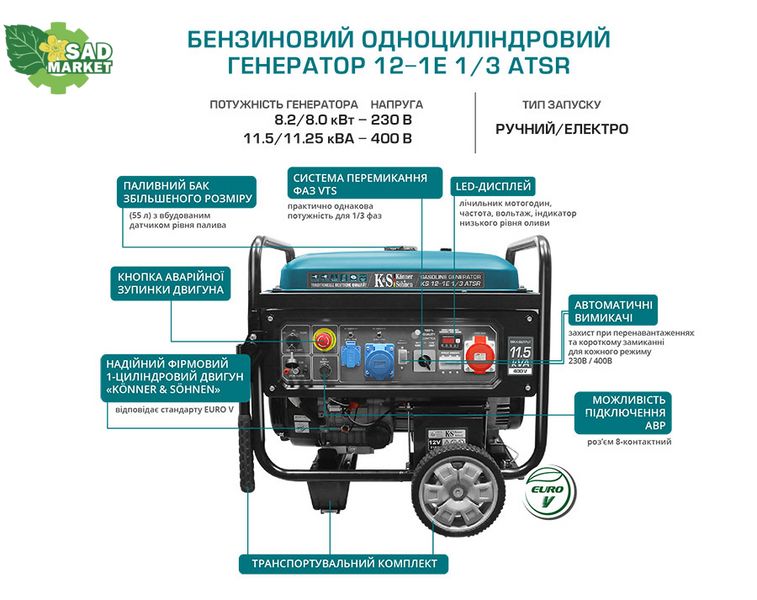 Генератор бензиновий Konner&Sohnen KS 12-1E 1/3 ATSR KS 12-1E 1/3 ATSR фото