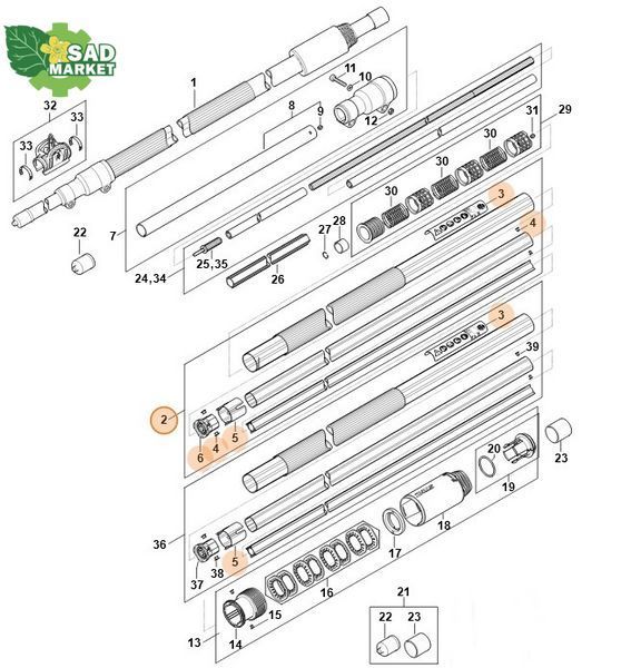Шток 38 мм для висоторіза STIHL HT 105 41827107178 фото