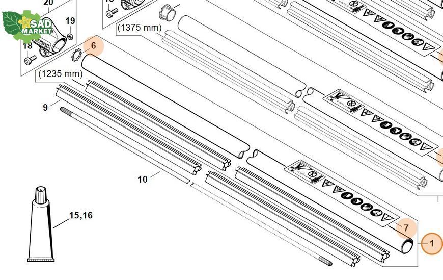 Хвостовик STIHL 28мм х 1360мм FS 260 / FS 260 C-E / FS 410 C-E K / FS 410 C-EM K / FS 460 41477107106 фото