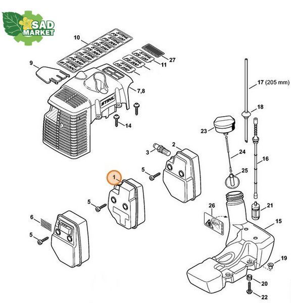 Глушник мотокоси STIHL FS 120, FS 200, FS 250, FS 300, 350 FS 41341400613 фото