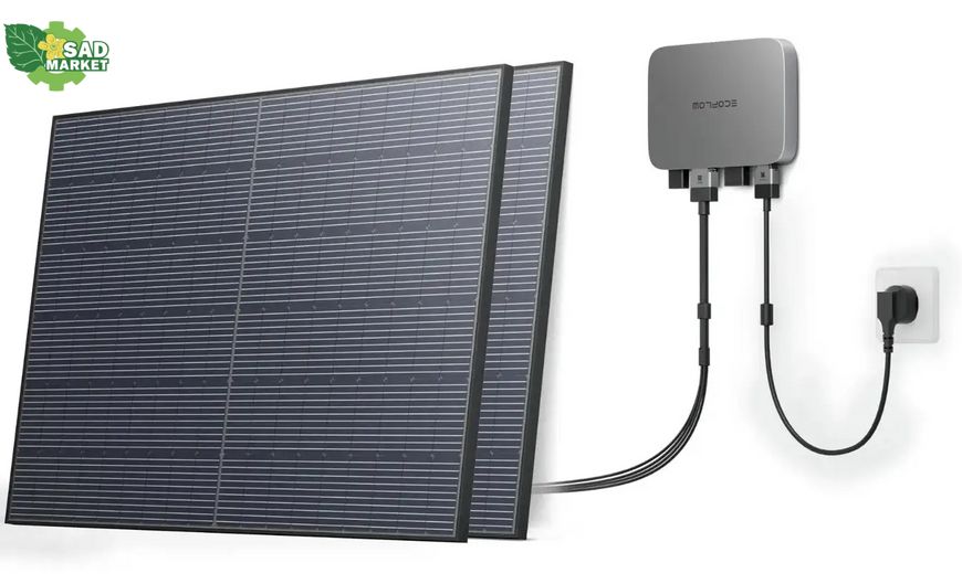 Комплект енергонезалежності EcoFlow PowerStream - мікроінвертор 800W + 2 x 400W стаціонарні сонячні панелі EFPowerStreamMI-EU-800W/ZPTSP300-2-AKIT-4/EFL-SuperFlatMC4Cable фото