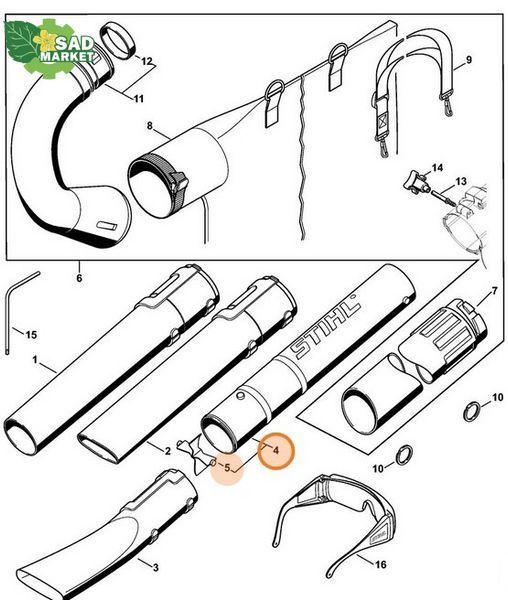 Труба воздуходувная пылесоса садового STIHL SH 55, SH 85 42297608200 фото