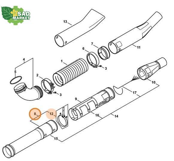 Труба воздуходувная воздуходувки STIHL BR 550 42827001809 фото