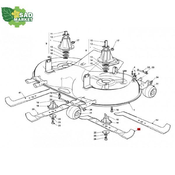 Ніж лівий до трактора-газонокосарки GGP TC122, TC122 Hydro 182004349-0 фото