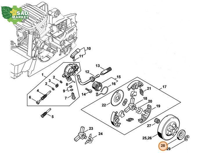 Шайба звездочки сцепления бензопилы STIHL MS 170, MS 180, MS 210, MS 230, MS 250 00009581022 фото