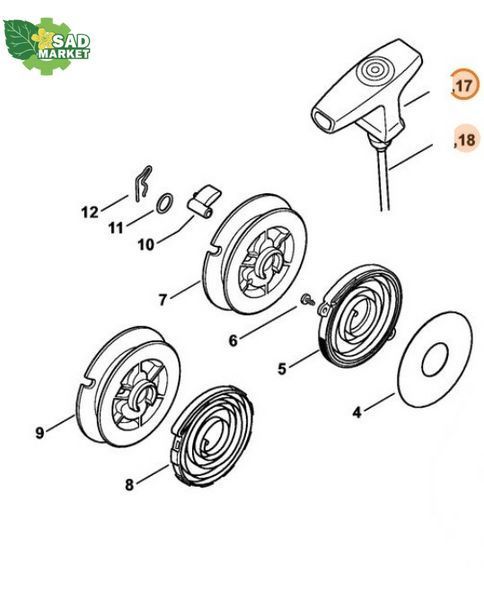 Рукоятка стартера ElastoStart STIHL, D 4,5 мм (00001903414) 00001903414 фото