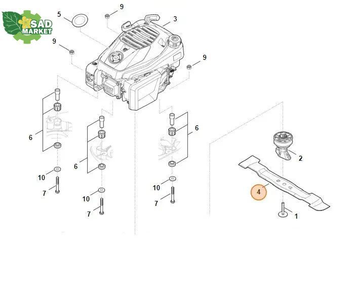 Нож для газонокосилок STIHL RM 448.3 T/RM 448.3 V WA417020106 фото