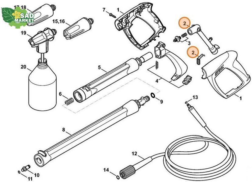 Коленчатая(изогнутая) трубка пистолета мойки высокого давления STIHL RE 109, 119, 129 PLUS 47875002200 фото