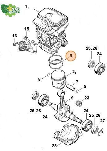 Кільце поршневе D 42,5 x 1,2 бензопили STIHL MS231, MS 231C 11430343009 фото