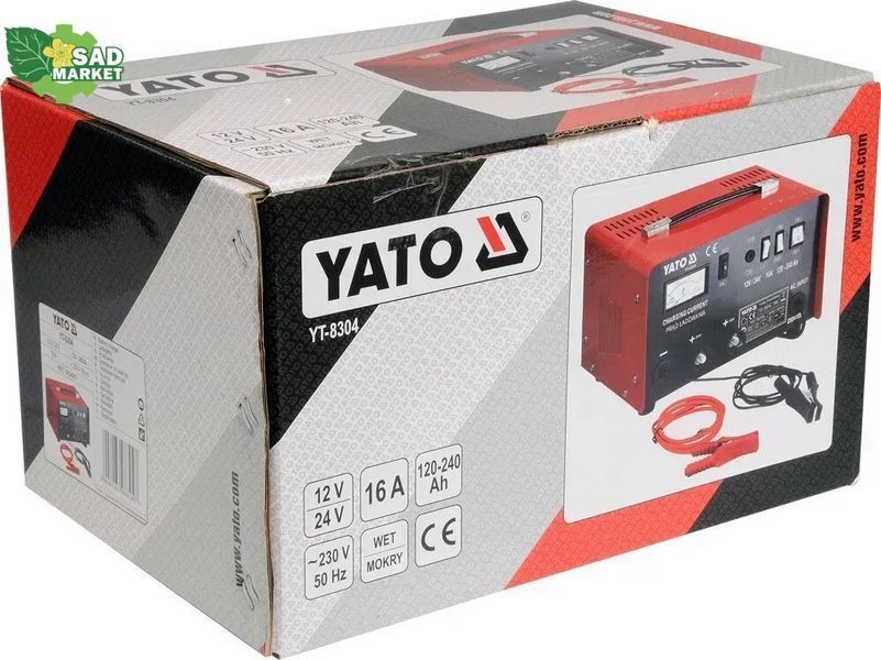 Зарядний пристрій YATO YT-8304, 12/24V, 16А, 240Ah YT-8304 фото